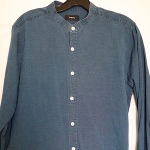 Theory Collarless Button Up Denim Shirt (100% COTTON), Size XS